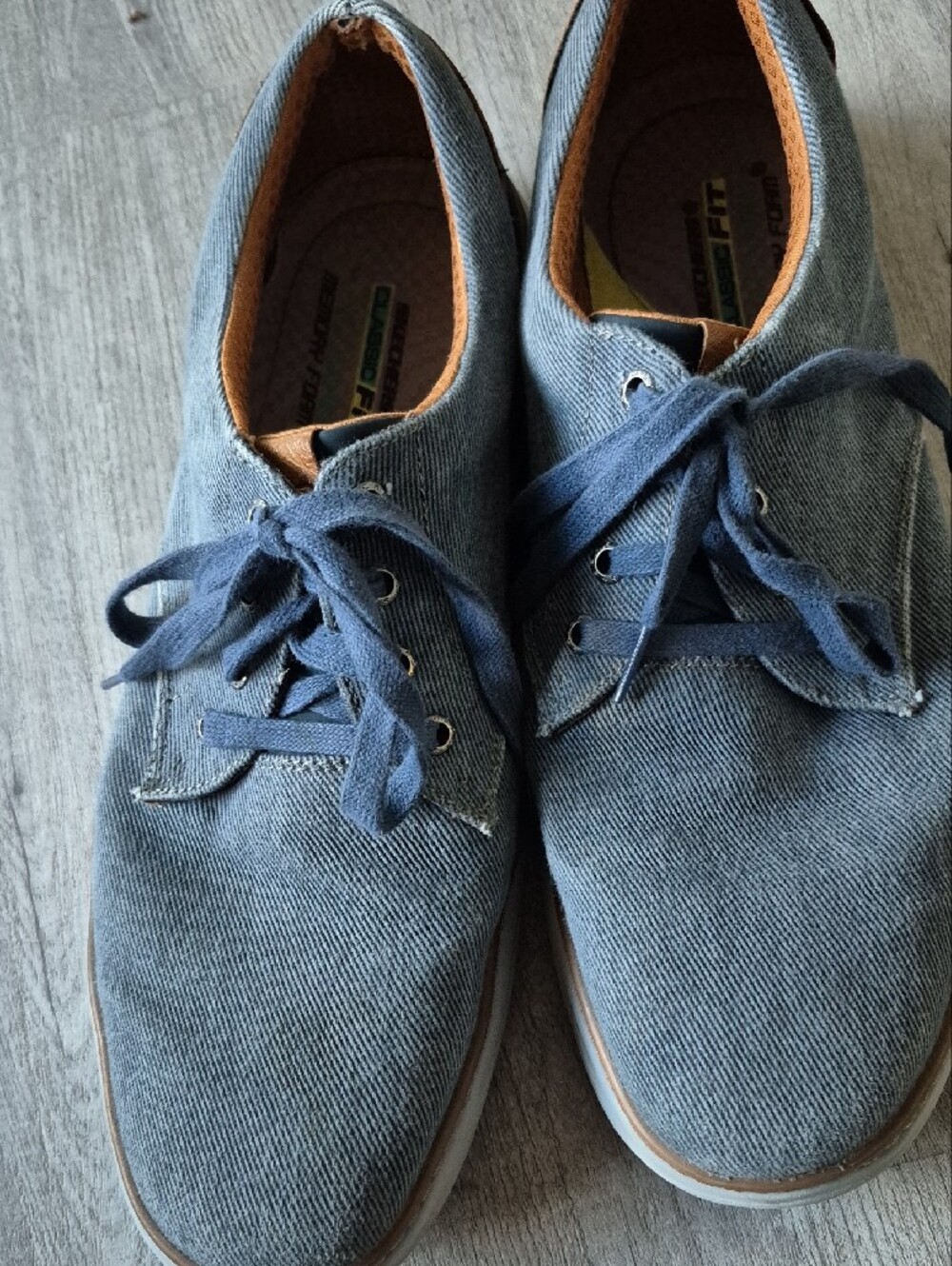 Skechers Men's Denim-Style Lace-Up Loafers - Blue & Tan - Picture 2 of 8
